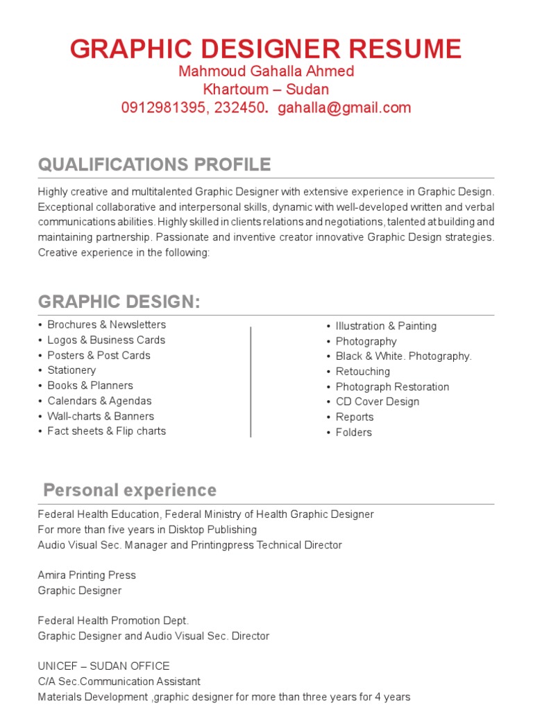 Graphic Designer Resume Qualifications Profile PDF Graphics