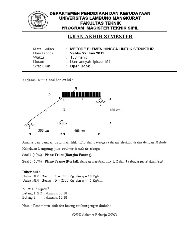 Soal UAS Metode Elemen Hingga (Struktur)