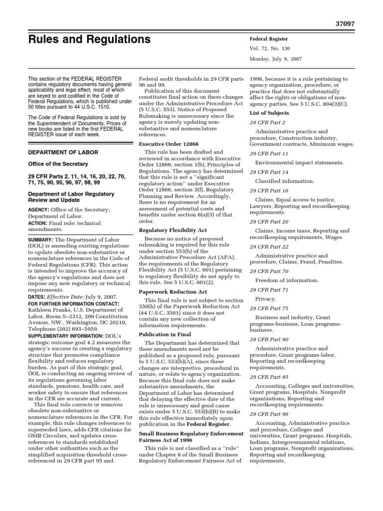 Rules and Regulations 29 CFR Part 2 Code Of Federal Regulations