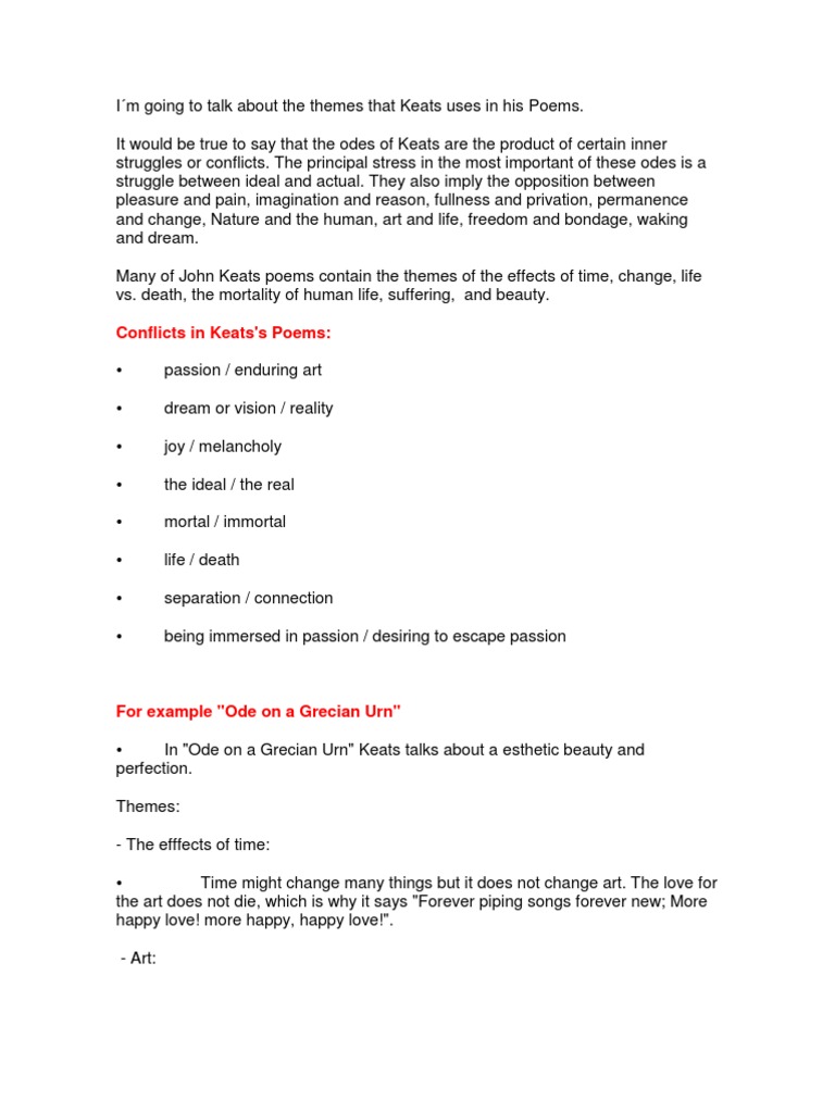 Themes PDF John Keats Poetry