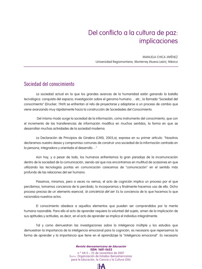 Implicaciones de la Cultura de Paz | PDF | Conflicto (proceso) | Sociedad