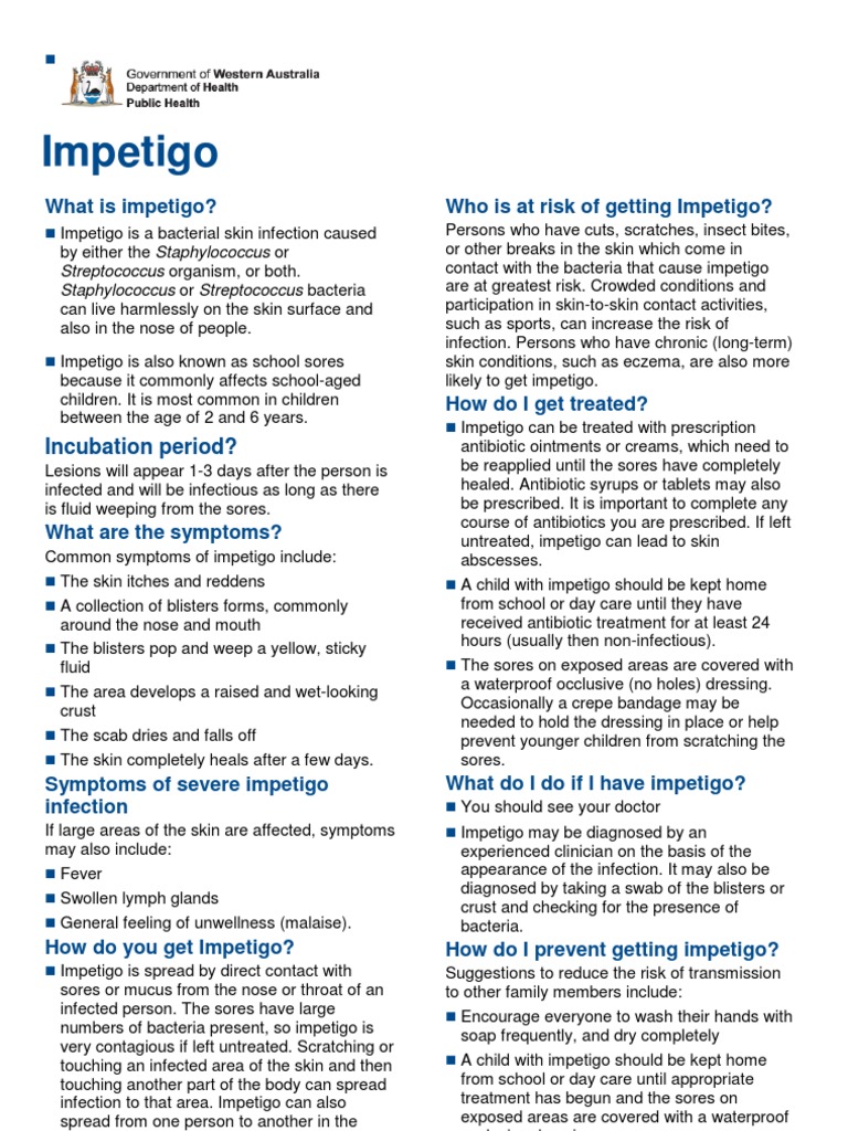 Impetigo Factsheet Medical Specialties Immunology