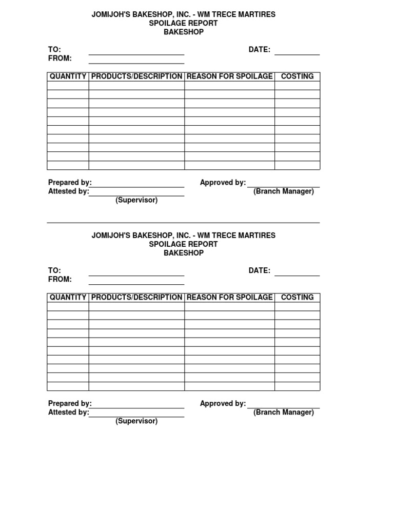 Spoilage Form - WM Trece | PDF