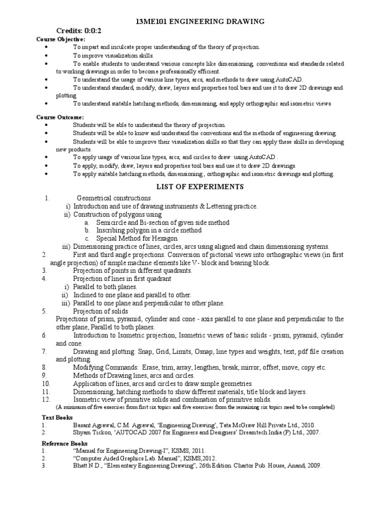 Engineering_drawing 13ME101 Syllabus 2 Credits Dimension Geometry
