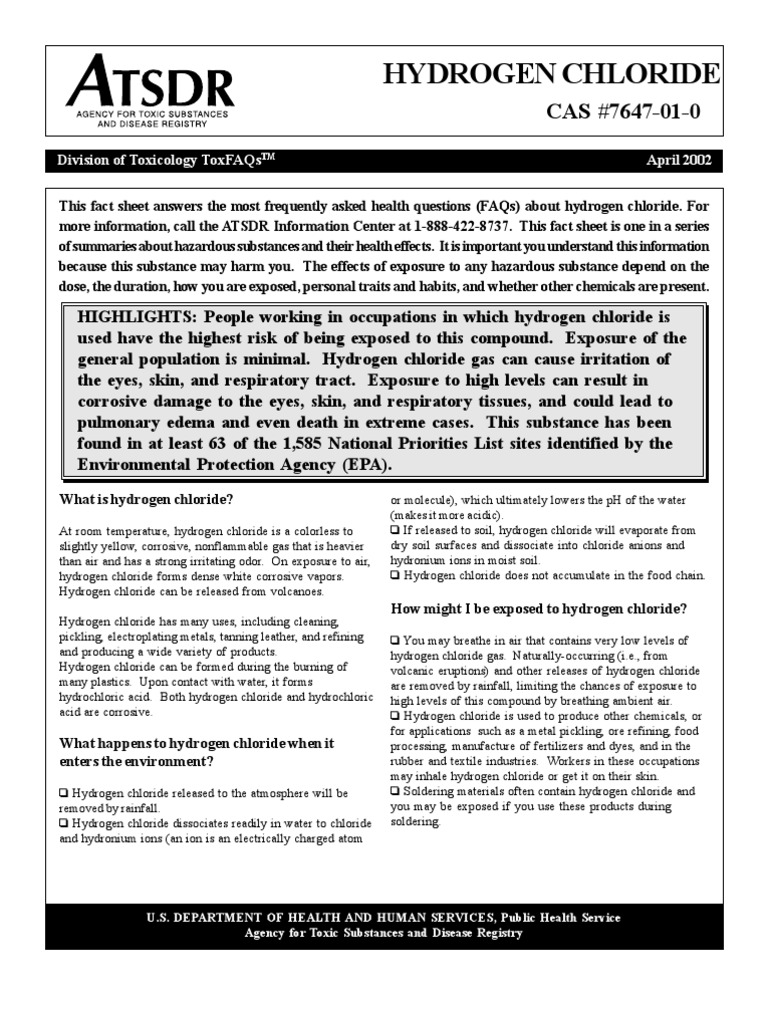 Atsdr Hydrogen Chloride Toxfaqs – INGL