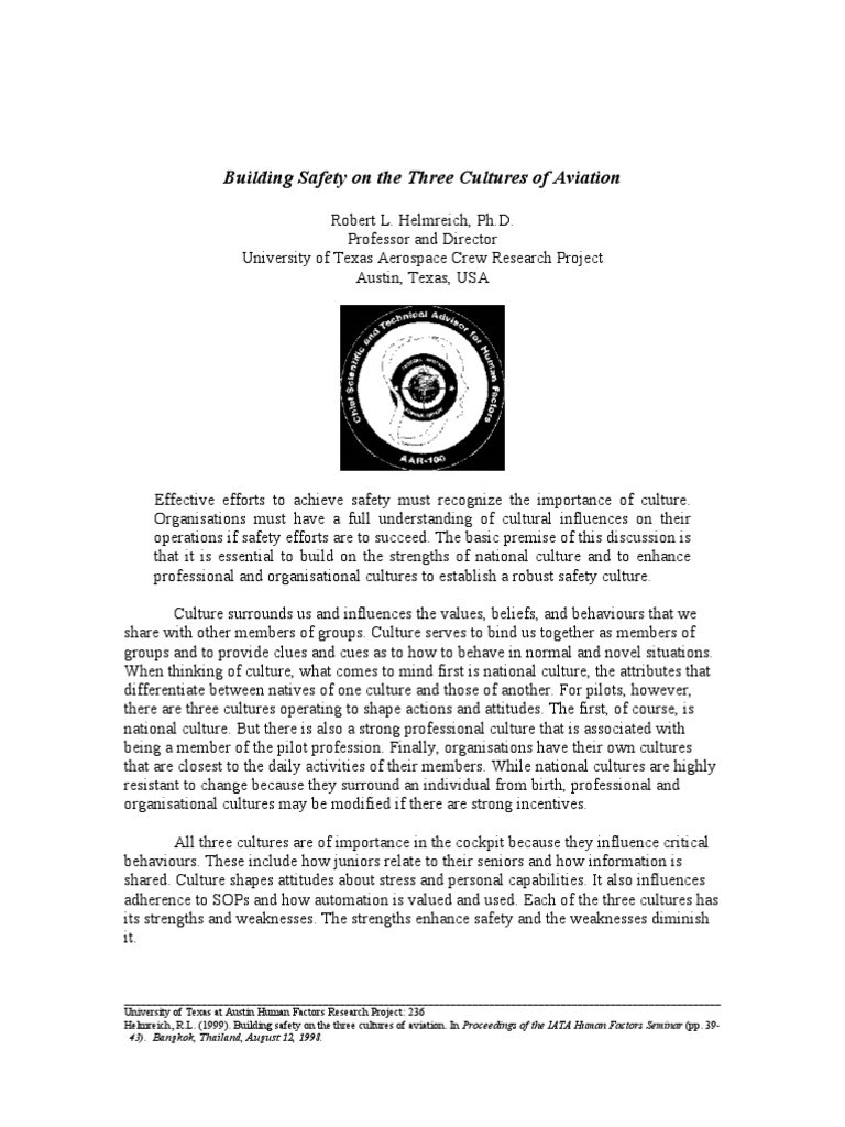 Building Safety On The Three Cultures of Aviation PDF