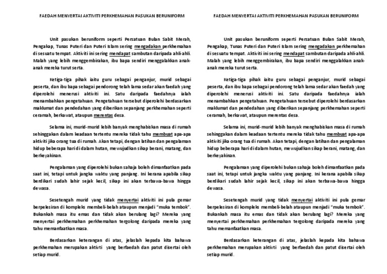 Faedah Menyertai Aktiviti Perkhemahan Pasukan Beruniform Pdf