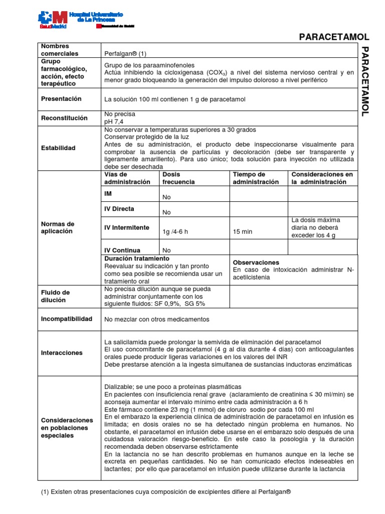 Parenteral Paracetamol PDF Medicamentos con receta Tratamientos