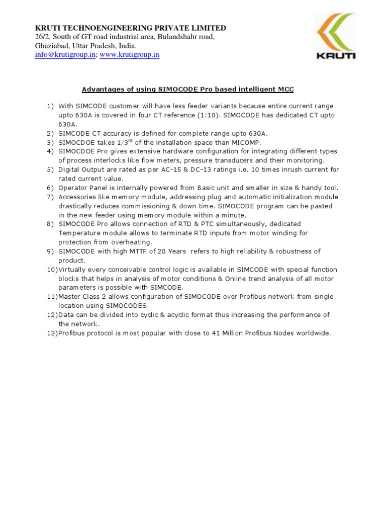 SIMOCODE Pro MCC Benefits Explained | PDF | Business