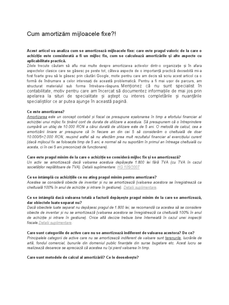 Cum AmortizÄƒm Mijloacele Fixe