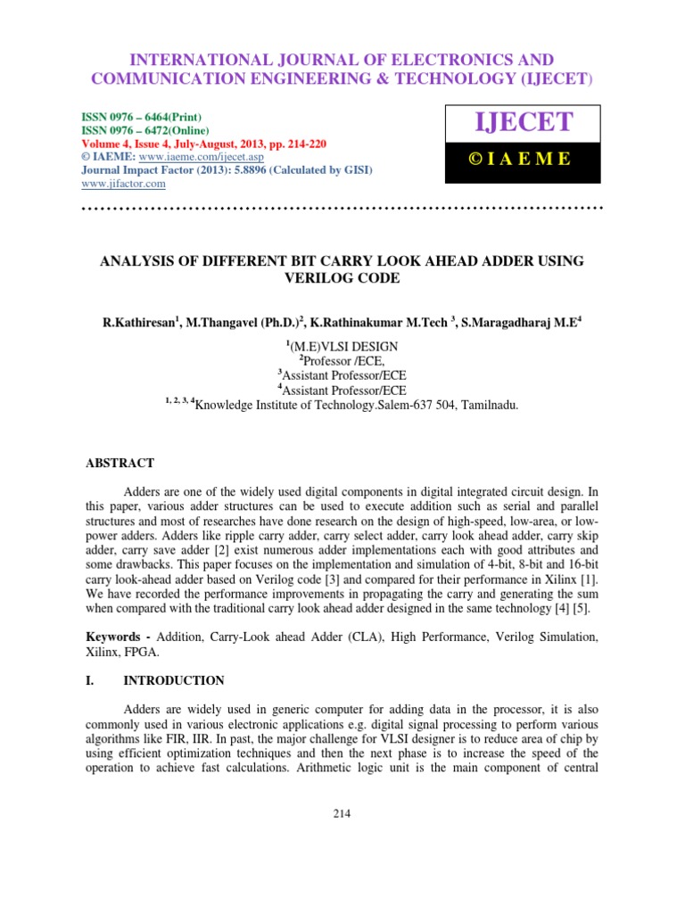 Analysis of Different Bit Carry Look Ahead Adder Using Verilog Code-2 ...