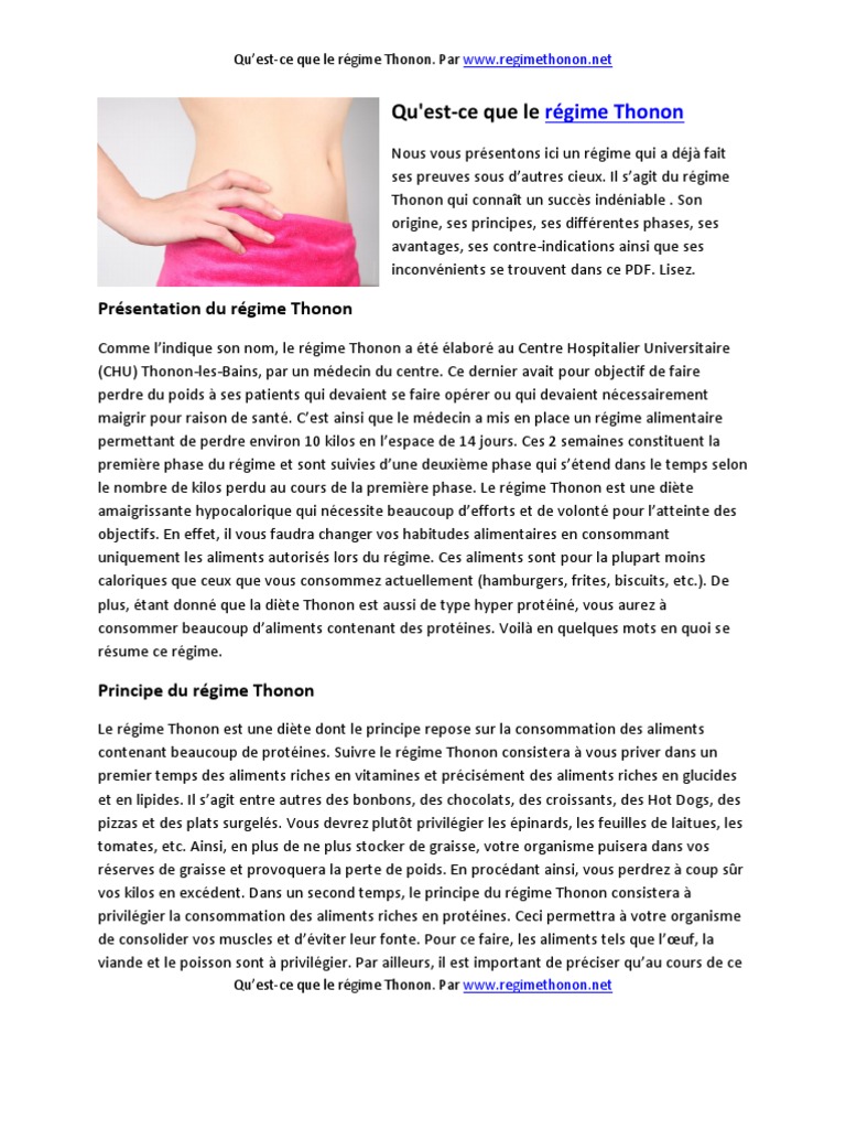 Régime Thonon Menu Pdf Gratuit Régime Thonon PDF | PDF | Repas | Régime amaigrissant