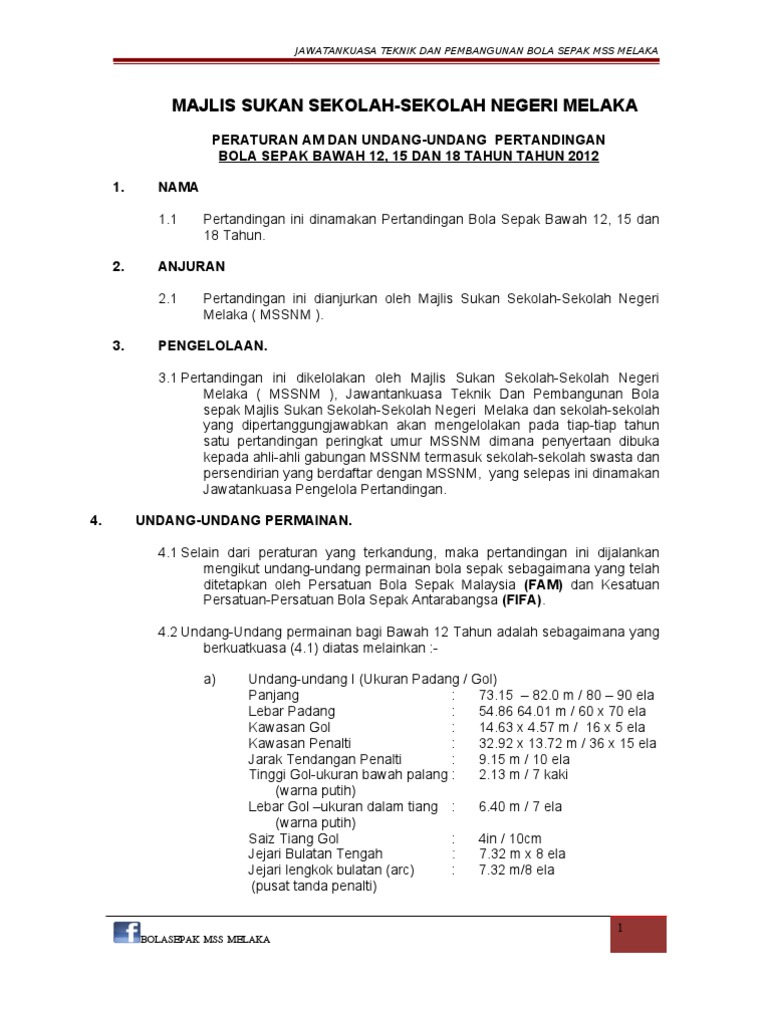 Peraturan Undang Undang Bola Sepak 12 15 18 Tahun Mss Melaka 2011 Pdf