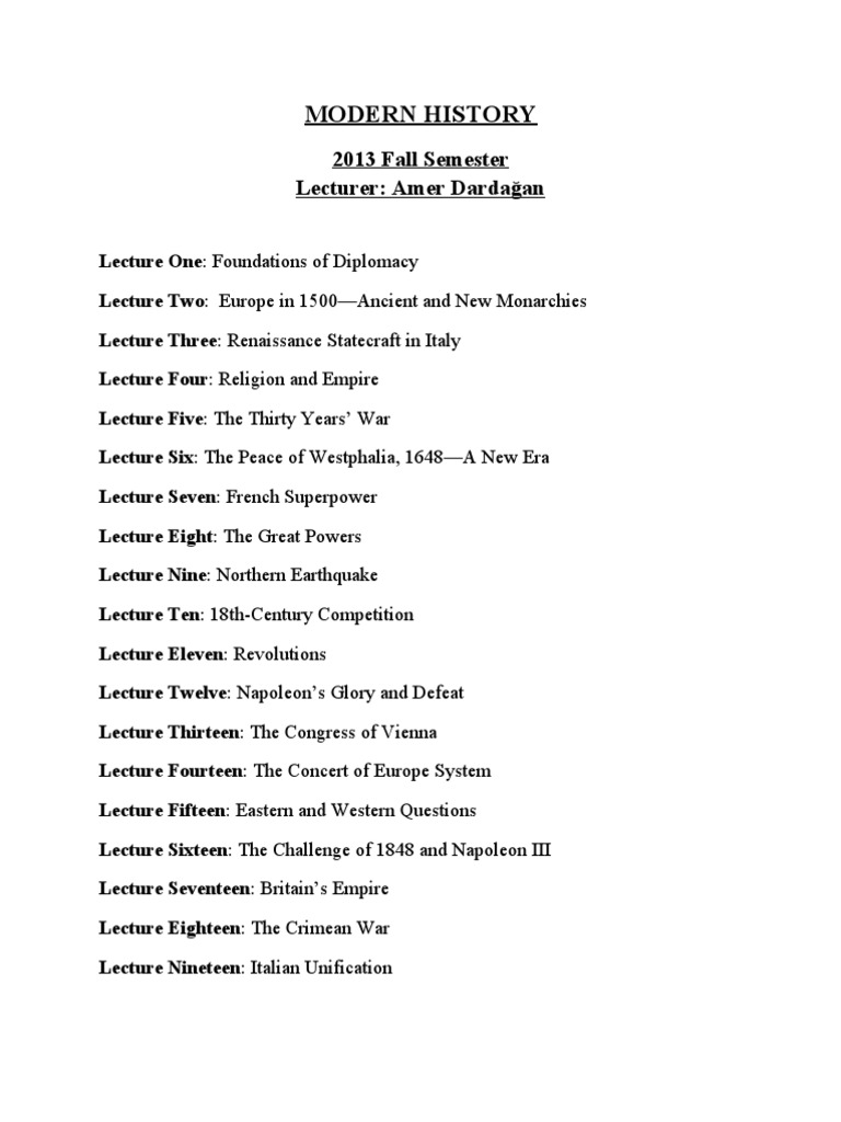 Modern History Syllabus PDF New York Lecture