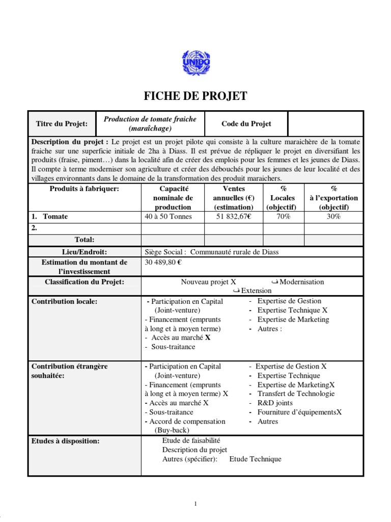 Fiche Projet Tomate Fraiche Pdf Tomate Coentreprise