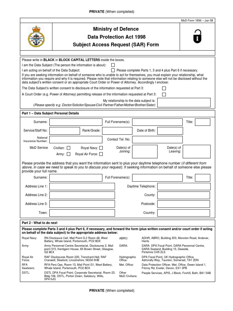 Ministry Of Defence SAR Form Government Information Government 