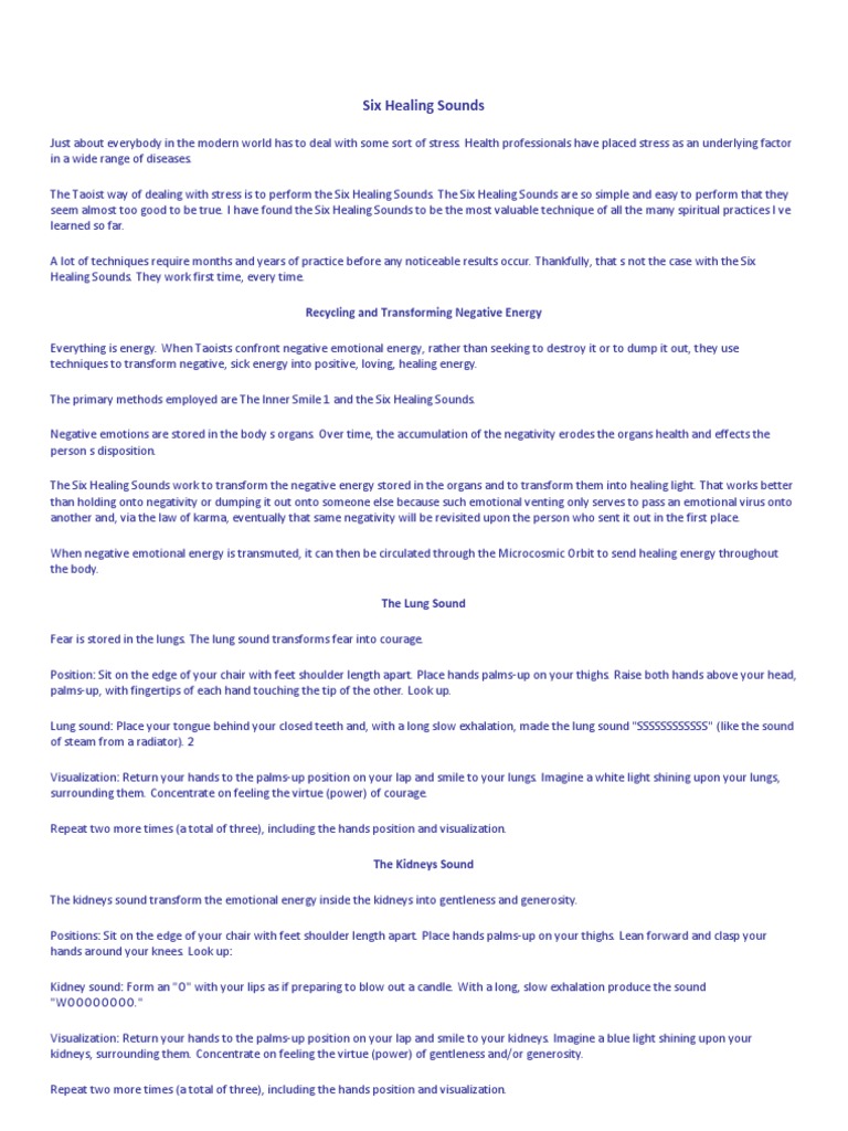 Six Healing Sounds | PDF | Stress (Biology) | Nature