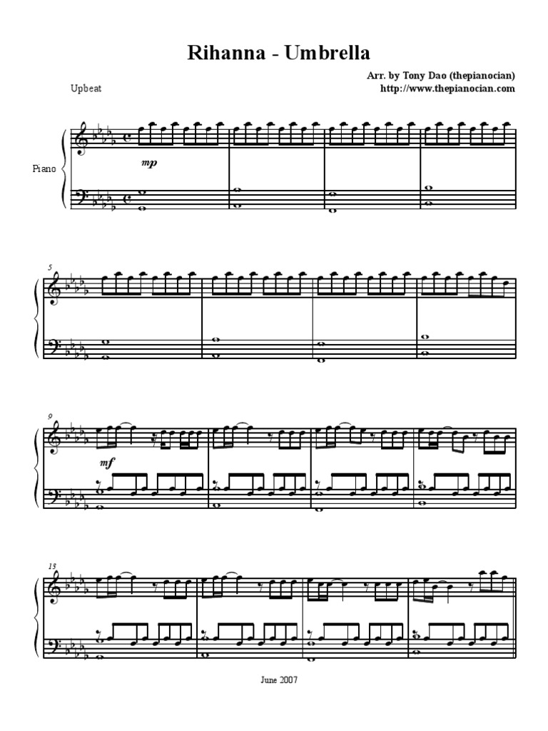 Rihanna Umbrella Arr. by Tony Dao (thepianocian) Upbeat