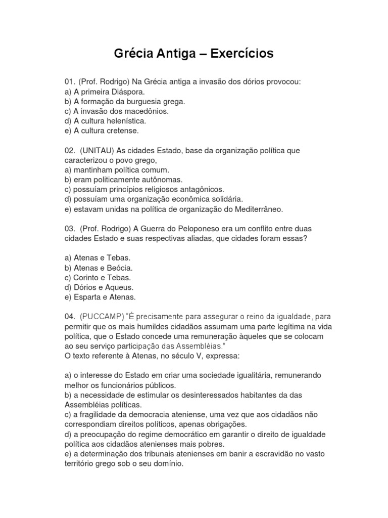 Grécia Antiga - questões gabaritadas | Grécia Antiga | Democracia