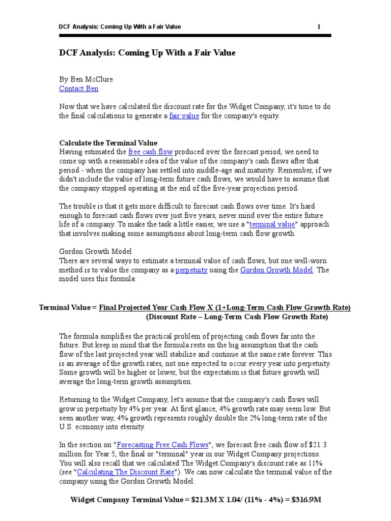 DCF Analysis Coming Up With A Fair Value Discounted Cash Flow DCF Analysis Coming Up With A Fair Value Discounted Cash Flow