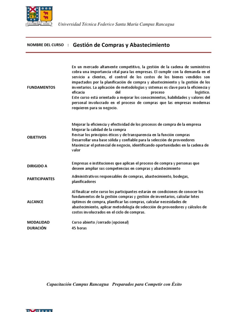 (Usm) Cap Gestion de Compras y Abastecimiento | PDF | Planificación ...