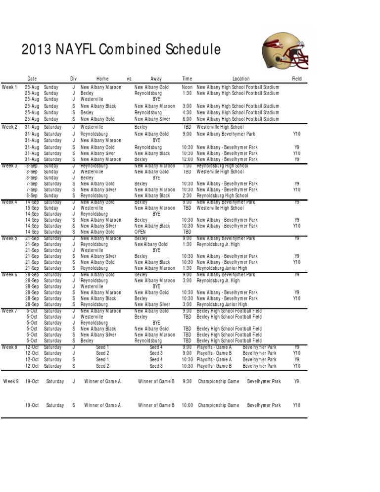 New Albany Youth Football League Schedule Team Sports Sports