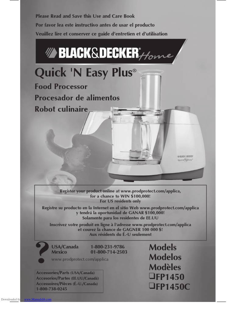Black & Decker Food Processor Manual FP1450 Ac Power Plugs And