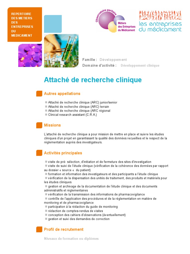 Fiche metier coordinateur d'etudes cliniques
