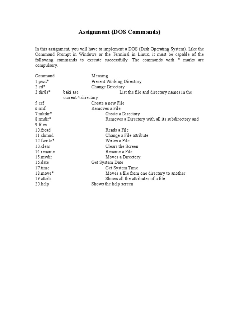 DOS Commands Assignment Guide | PDF
