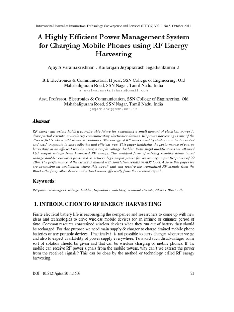 Energy Harvesting From RF | PDF | Energy Harvesting | Electronic Circuits