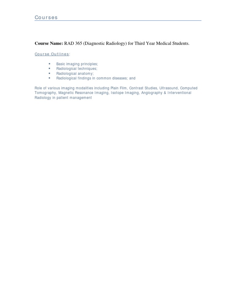 RAD 365: Diagnostic Radiology Course | PDF