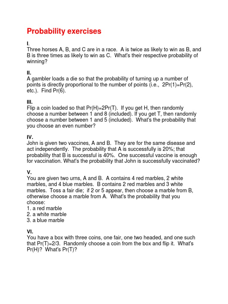 Probability Exercises PDF Playing Cards Probability