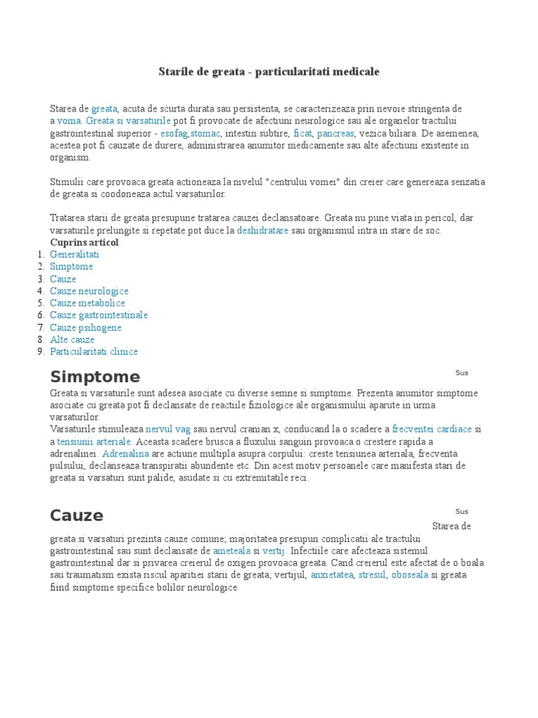Starile De Greata Particularitati Medicale