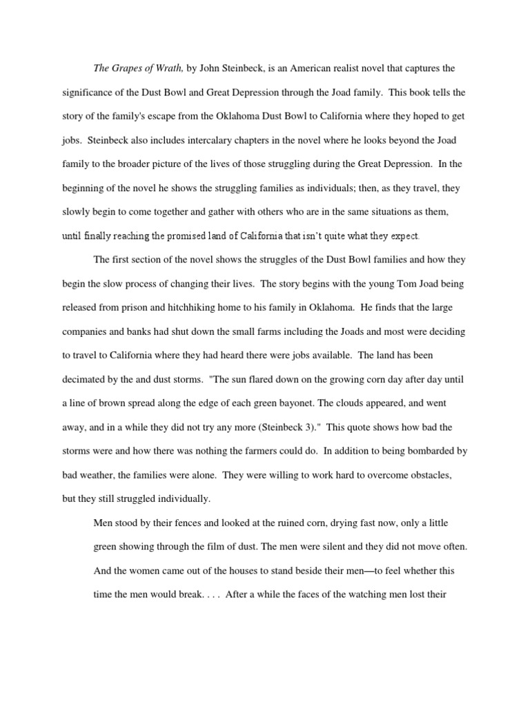 The Grapes of Wrath Essay Books Fiction & Literature