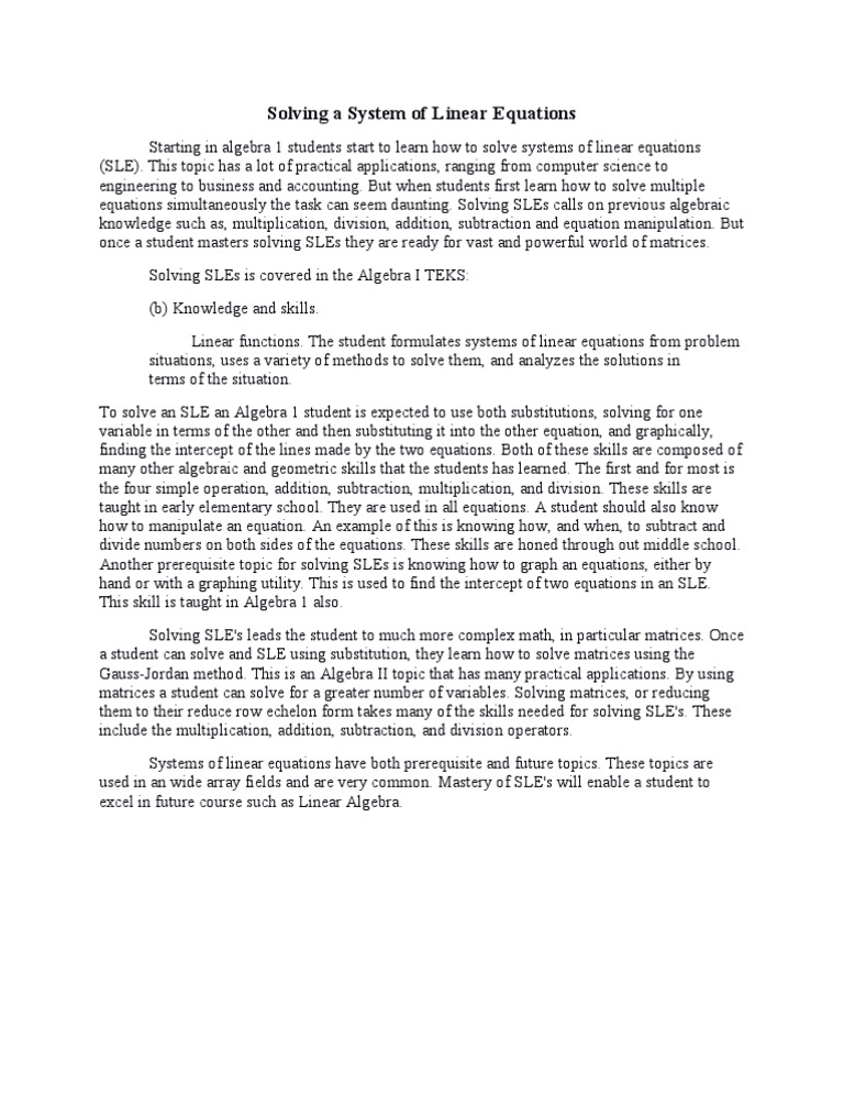 Solving Sles | PDF | System Of Linear Equations | Equations