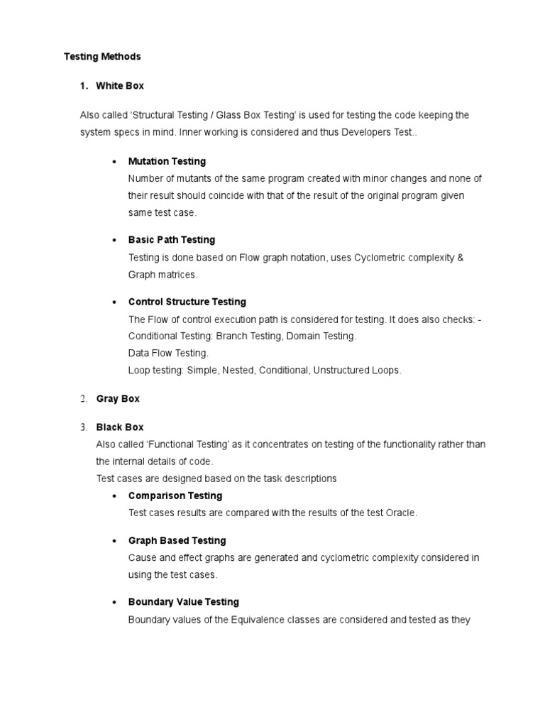Testing Methods 1. White Box | PDF | Software Testing | World Wide Web