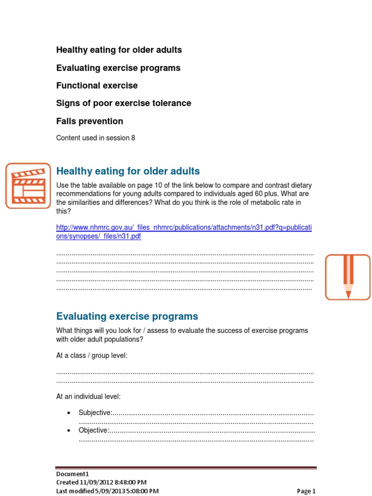 Healthy Eating For Older Adults | PDF | Physical Exercise | Physical ...
