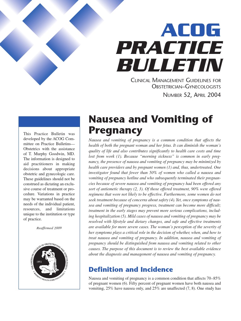 Acog Nausea Vomiting Pregnancy | PDF | Nausea | Hyperthyroidism