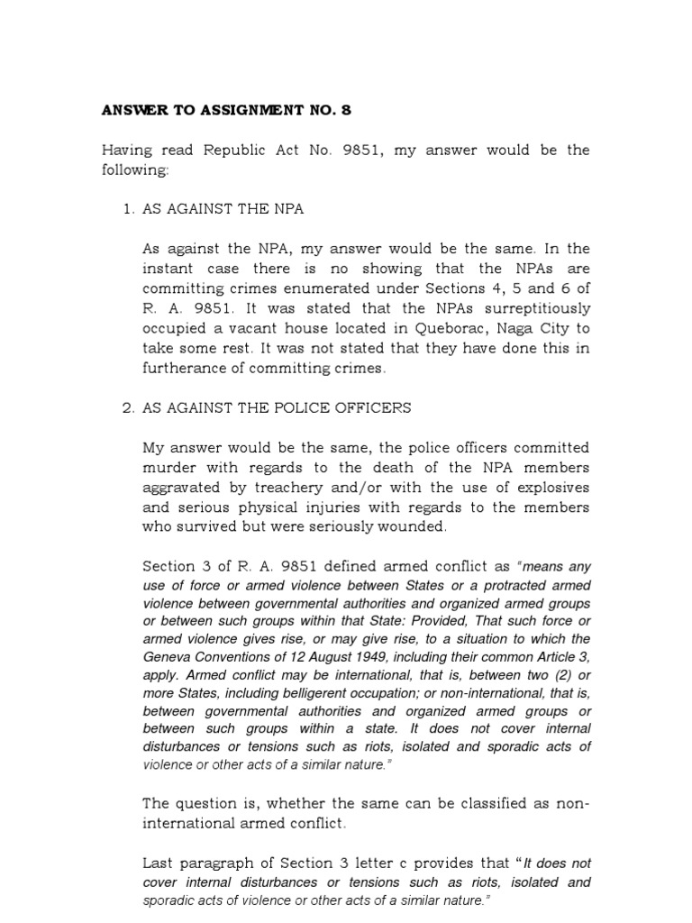 Analysis of R.A. 9851 on Armed Conflict | PDF | Crimes Against Humanity ...