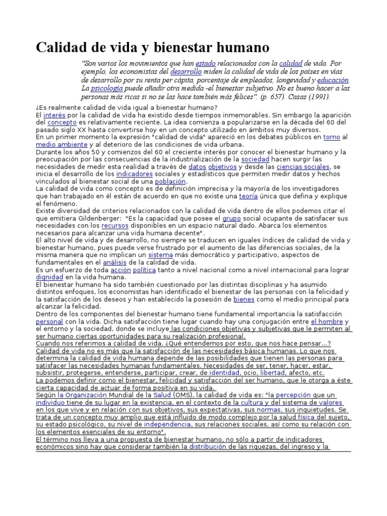 Calidad de Vida y Bienestar Humano | PDF | Bienestar | Vida