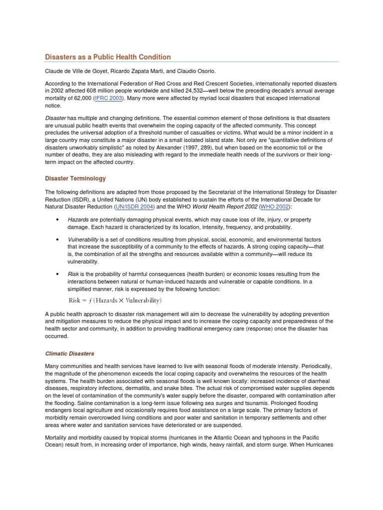 Disasters As A Public Health Condition Pdf Flood Tropical Cyclones