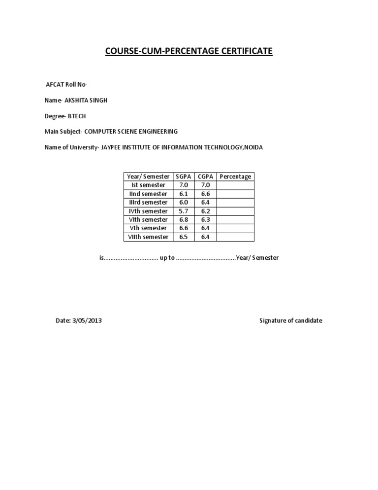 BTech Course Percentage Certificate | PDF | Computers
