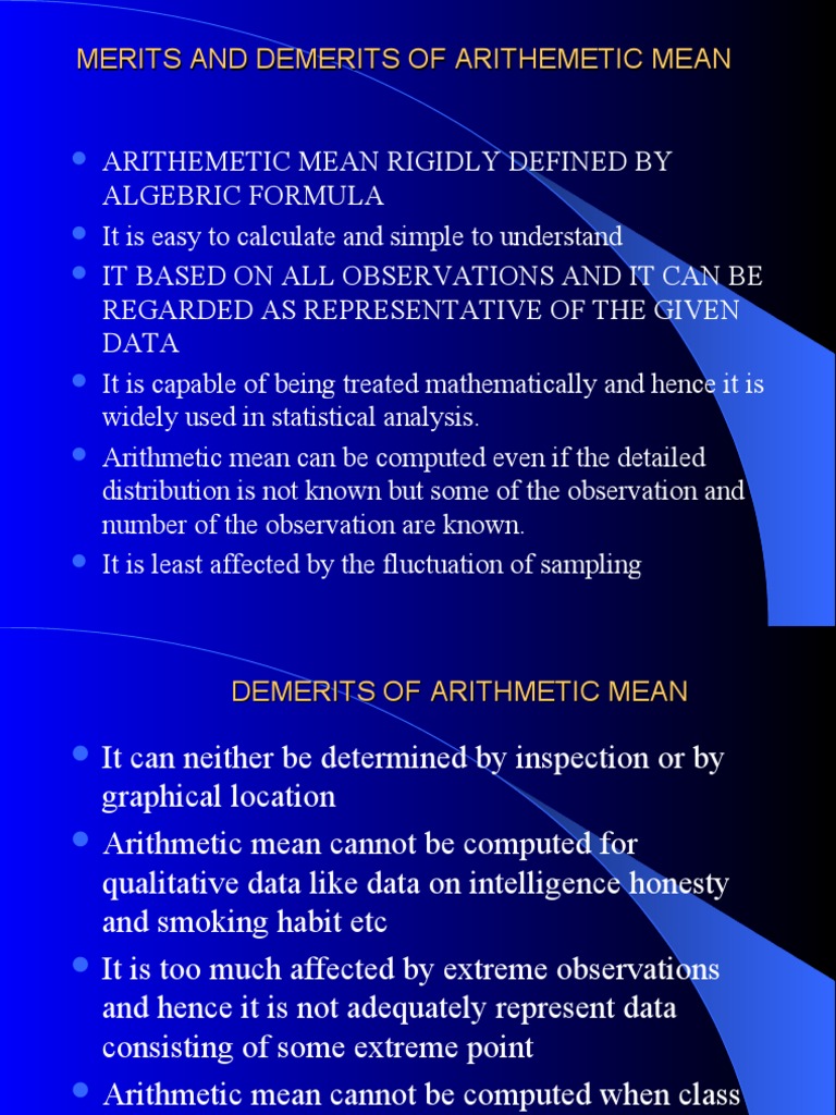 Merits And Demerits Of Arithemetic Mean Pdf Arithmetic Mean Standard Deviation