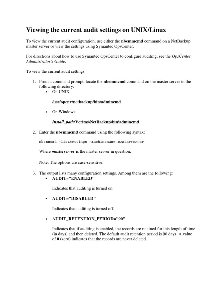 Viewing The Current Audit Settings On UNIX PDF