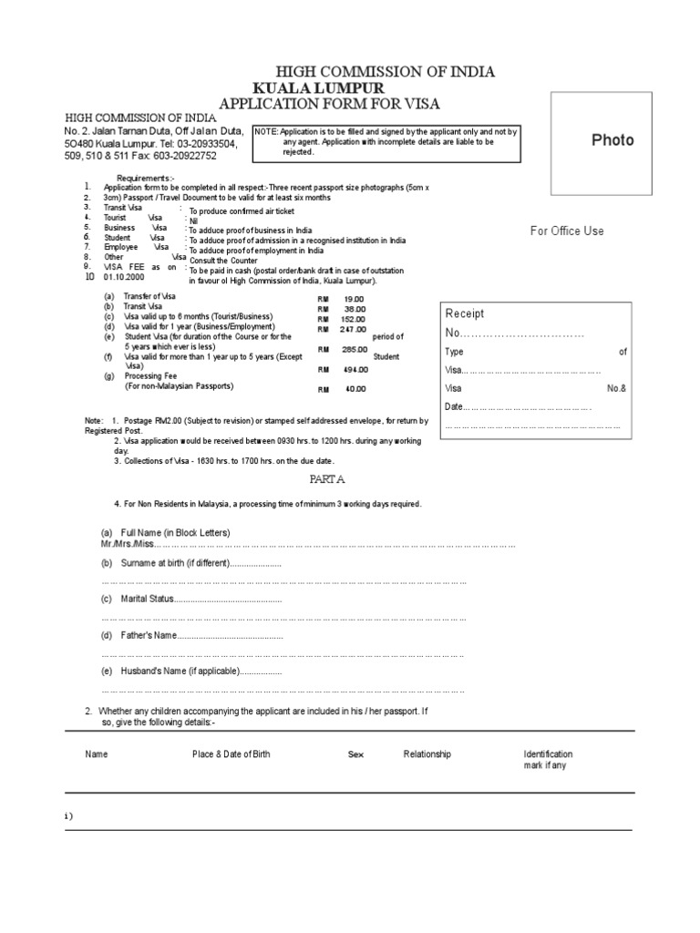 india tourist visa application form