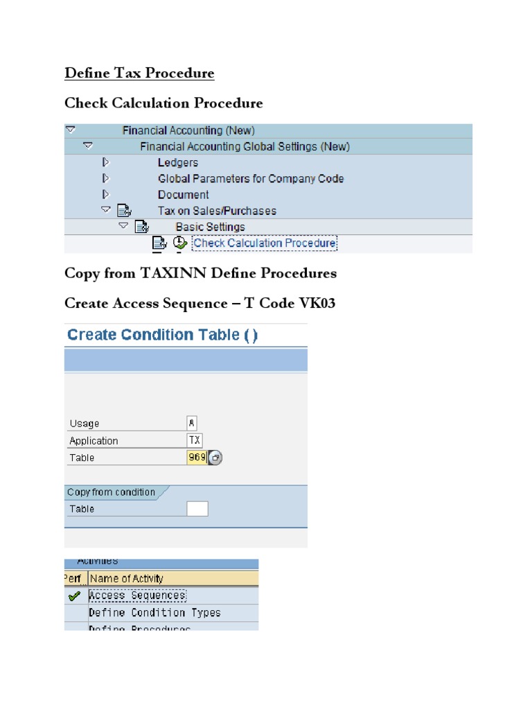 Configuration Steps for Setting Up Tax Calculation Procedures to Allow