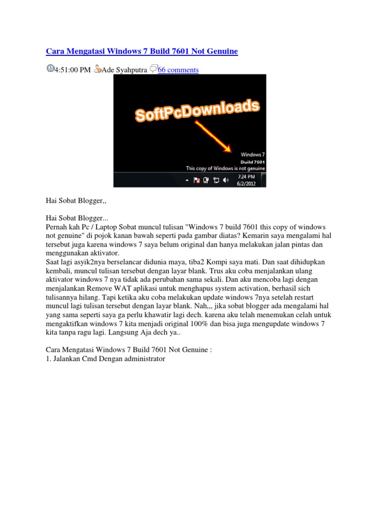 Cara Mengatasi Windows 7 Build 7601 Not Genuine | PDF