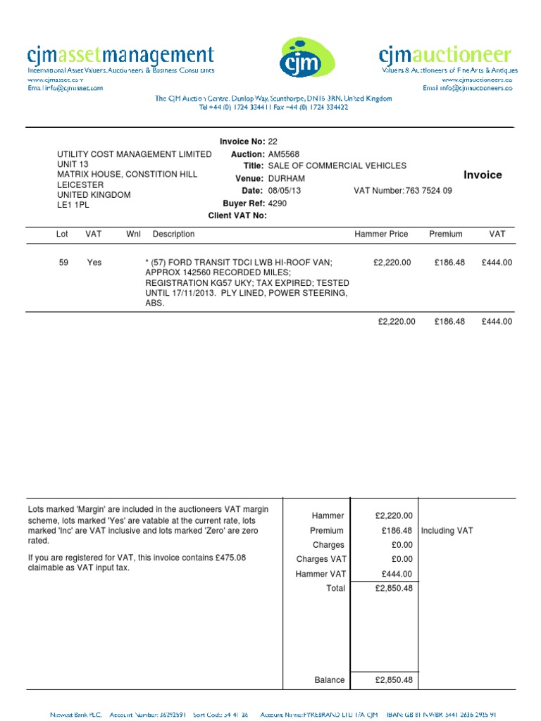 Commercial Vehicle Auction Invoice | PDF | Finance & Money Management