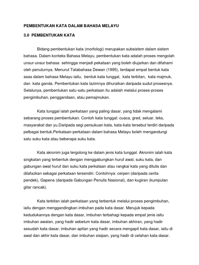 Pembentukan Kata Bahasa Melayu
