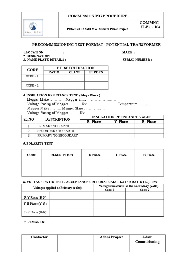Megger Testing Procedure for PTs | PDF | Volt | Voltage